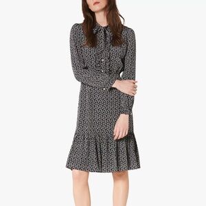 LK Bennett Mimosa Bow Print Silk Dress, Navy/Cream